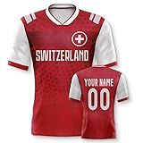 Schweiz Personalisiertes Weltmeisterschaft Fussball Trikot mit Ihrem Namen und Nummer für Herren Damen Kinder Casual Sport Fan T-Shirt Trikot Geschenk Rot