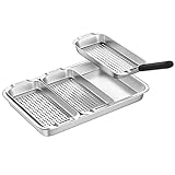 G.a HOMEFAVOR Grillkorb Set, Edelstahl Gemüse, Fleisch Grillschale/Grill Gemüsekorb BBQ Grill-Zubehör für Fisch, Enthält 3 Edelstahl-Grillkörbe mit Löchern, EIN Serviertablett und Hebegriff