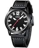 CIVO Uhren Herren Lederarmband Armbanduhr: Leicht Lesbare Uhr mit Groß Zahlen Analog Schwarz Herrenuhren