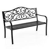 GOPLUS Gartenbank Metall, 2-3 Sitzer Parkbank wetterfest bis 300kg belastbar, Terrassenbank mit Rücklehne und Armlehne, Sitzbank Outdoor Antik für Garten Balkon Terrassen, 128 x 62 x 89 cm