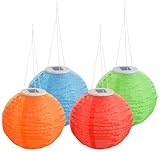 Lunartec Outdoor Solar-Lampions: 4er-Set Solar-LED-Lampions, Dämmerungssensor, IP44, Ø 30 cm, bunt (Lampion solarbetrieben, Blauer Lampion, Lichterkette)
