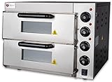 Beeketal 'BPO33-2' Profi Doppel Kammer Pizzaofen mit 2x 400x400 mm Schamottstein, Gastro Steinbackofen für Pizza und Backwaren, Leistung 3000W, Pizzabackofen Temperatur bis zu 350°C