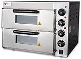 Beeketal 'BPO33-2' Profi Doppel Kammer Pizzaofen mit 2x 400x400 mm Schamottstein Backflächen, Gastro Steinbackofen für Pizza, Brot und Backwaren, Leistung 3000W, Pizzabackofen Temperatur bis zu 350°C