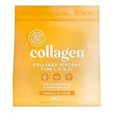 Alpha Foods Collagen Pulver (400g) - Kollagen Hydrolysat Peptide Type I, II & III - Hochdosiert Kollagenpulver mit Hyaluronsäure und Elastin - Vanillegeschmack - Aus Deutschland