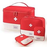 MidingChai Medikamenten Aufbewahrung, 4stk Medizinbox Set, Hausapotheke Box mit Griffe, wasserdichte Medikamentenbox Aufbewahrung, Medikamententasche Reise für Zu Hause, Im Freien (Rot)