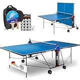 GEWO AWR Tischtennisplatte Outdoor – Wetterfest & klappbar – Melaminharz – ITTF Turniergröße – Mit Netz, Schläger & Bällen – Tischtennistisch - Made in Germany