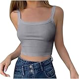 Tank Top Damen Sommer Rundhalsausschnitt Träger Tops Ärmellos Kurze Spaghetti Oberteile Shirt Damen Atmungsaktives Camisole Slim Fit Tanktops Frauen Sexy Asthetisches Tube Trägershirt