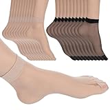 Piriuuo 10 Paar Nylonsocken für Damen, Dünne Durchsichtige Damen Kurz Seidenfein Socken Sommer Seidenfein Atmungsaktive Pure Matt Transparent Nylon Feinsöckchen, Hautfarbe, Schwarz