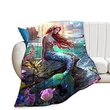 Zltegako Meerjungfrauen-Decke für Mädchen, Meerjungfrauen-Überwurf, Meerjungfrau-Geschenke und Dekoration, Meerjungfrau-Decke für Frauen und Mädchen, weiche, warme, gemütliche Fleecedecke für Couch,