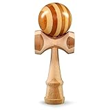 Ganzoo Kendama aus Buchen-Holz, Original Japanisches Traditionelles Holz-Sportgerät mit Kugel, Schnur und Fangteller für Geschicklichkeit/Balancing, Geschenk-Idee (Holz Streifen)