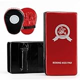 DEWEL PU Leder Schlagpolster Set 2 × PU Schlagkissen und 1 Paar PU Handpratzen Pratzen Boxen für Kickboxen Thaiboxen Karate,Rot