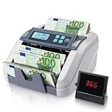 MUNBYN IMC51 Geldzählmaschine, Add+Batch/Value-Modus Geldscheinzähler, UV/MG/IR/MT-Erkennung, nur EUR-Geldzähler, 1100 Blatt/min, LCD-Display, 2 Jahre Garantie Grau, Kann gemischte Noten nicht zählen