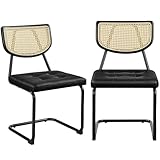 Yaheetech Küchenstuhl 2er Set Esszimmerstühle Rückenlehne aus Rattan Schwingstuhl aus Kunstleder Polsterstuhl fürs Esszimmer/Küche/Wohnzimmer/Restaurant Schwarz