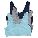 Hanes Damen Baumwolle U-Ausschnitt Bralette Low Impact Sport 3er-Pack BH, Undurchsichtige, Marineblau/Beton Heather/Ultra Blue, Medium