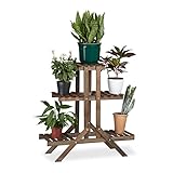 Relaxdays Blumentreppe 3 Ebenen, Aus Holz, Blumenständer für innen, Mehrstöckig, HBT: ca. 82,5 x 83 x 28,5 cm, dunkelbraun