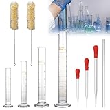 Messzylinder Glas, 10 pcs Dickglas Graduierten Glasmesszylinder Set mit 4 Meßzylinder 5ml/10ml/50ml/100ml 3 Glaspipetten 1 Glasstab 2 Bürst für Reagenzglas für Labor Lebensmittel Forschung Medizin