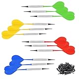 HJIAMA 12er Set Dartpfeile mit Kunststoffspitzen – 4 Farben (Rot/Gelb/Blau/Grün) + 36 Ersatzspitzen – Präzisionsgewicht 13,4g – Ideal für Einsteiger & Profis – Für Zuhause, Pub & Turniere