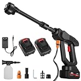 Hochdruckreiniger kabellose,60 Bar Mobiler Hochdruckreiniger mit 2 x 1500mA Akku, Schaumsprüher,Pressure Washer,Waschpistole mit 6 Multifunktionale Düse und 180° Drehbare Düse (Akku Hochdruckreiniger)
