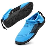 HKR Badeschuhe Kinder Wasserschuhe Jungen Schwimmschuhe Strandschuhe Aquaschuhe Kind Schwimmsocken Badesocken Mädchen Dusch rutschfest Slip Stop Aquasocken Kids Unisex Schwarz/Blau Größe 33 EU