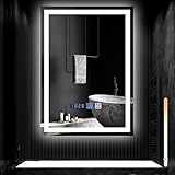 Mursche Spiegel Bad Badspiegel mit Beleuchtung - LED Badezimmerspiegel 50x70 cm Wandspiegel Badezimmer IP44 mit Touch-Schalter und Uhr Entfogger-Funktion Licht Dimmbar 3000K-6500K