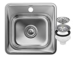Stahl Spülbecken mit Siphon 38x38 cm - Edelstahlspüle mit Hahnloch für Spülbecken Durchmesser 92mm - Einbauspüle aus Stahl - Waschbecken für Küche - Satin - Granitan