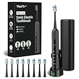 Elektrische Zahnbürste, Schallzahnbürste für Erwachsene und Kinder, Electric Toothbrush mit 5 Putzmodi 3 Intensitätsstufen Integrierter Timer und 8 Zahnbürstenköpfen, Reiseetui, Schwarz