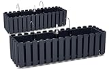 Tymar Blumenkasten mit Halterungen landhausstil, Balkonkasten lattenoptik, Pflanzkasten Landhaus, 2er-Pack, Garten, Balkon, Terrasse (Anthrazit, 60 cm)