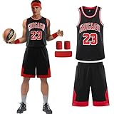 Erwachsene Kinder Basketball Trikot Shirt und Shorts 4 Stück Nr.23 Basketball Kleidung mit Wrist Wraps, Mode Ärmellose Basketball Jersey, Hochwertige Basketball Trainings und Spiel Trikot (Schwarz)