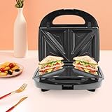 Sandwichmaker, 3-in-1 750W Antihaftbeschichteter Sandwich-Toaster für 2 Sandwiches, inkl. automatischer Temperaturregelung & Bereitschaftsanzeige, 6 Backform