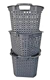 BURI 3x Erntekorb Gartenkorb lebensmittelecht - 25L Kartoffelkorb Obstkorb Laubkorb Grau, Wäschekorb, drehstapelbar, extrem robust