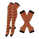 AYVRUOP Kniestrümpfe,Ringelsocken,Femboy Clothing Set,Gestreifte Lange Strickhandschuhe Kniehohe Streifen Socken,Halloween Handschuhe Socken,Armwärmer Gestreift Fingerlose Handschuhe,Party-Kostüm,2PCS