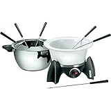 UNOLD 48615 Fondue-Set - Elektro Fondue, Wechseltopf (Edelstahl/Keramik), Fleischfondue/Asiatisch, Schokofondue, Käsefondue, Kochplatte, mit Zubehör, für 6 Personen, Schwarz/Silber