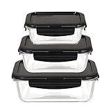 Lock & Lock Frischhaltedosen aus Glas mit Deckel, 3er Set eckig & klein- Oven Glass - Kühlschrank & Einfrieren - Auflaufform Backofen & Mikrowelle