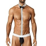 Creamlin Herren Sexy Mankini Beach Swimwear Hosenträger Tanga Kellner Borat Unterwäsche (Schwarz)