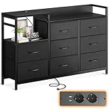 ODK Kommode mit Schubladen, 2 USB & 2 AC-Anschlüssen, 8 Schubladen aus Stoff - Geeignet für Multifunktionaler Schubladenschrank für Schlafzimmer und Wohnzimmer, 132 * 30 * 88 cm, Schwarz