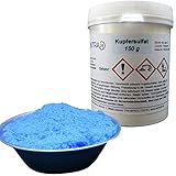 Kupfersulfat 150 g in Dose, ohne Antibackmittel, Kupfervitriol, Kupfer(II)-sulfat-5-hydrat, CUSO4 5H2O, Kristallzucht, Labor, Experiment, Blaustein, Verkupfern