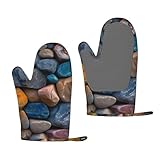 Ofenhandschuhe aus Silikon, mit buntem Steindruck, hitzebeständig, Küchenhandschuhe zum Kochen, Backen, Grillen, 2 Stück