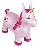 Idena 40133 - Hüpfpferd Einhorn pink mit Sternen, inklusive Luftpumpe, belastbar bis 50 kg, perfekt für drinnen und draußen, im Park oder Kindergarten, ca. 59 x 23 x 53 cm