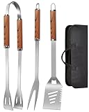 Grillbesteck Set, 3-teilig Edelstahl Grill Zubehör mit Tragetasche, Umfassendes Grillbesteck für das Grillen im Freien, Camping, Grillzubehör BBQ, Professionelle Grillzubehör für Männer Frauen