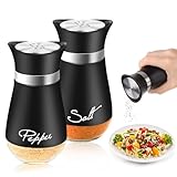 Edelstahl Salz- und Pfefferstreuer Set,Salz und Pfefferstreuer Glasboden, Schwarz Salzstreuer für Küche, Grillen im Freien,BBQ,Wohnmobil Nachzufüllen