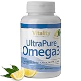 Fischöl Omega 3 Kapseln Hochdosiert mit 2000 mg Fischöl davon 800 mg EPA und 600 mg DHA pro Tag + Vitamin E (120 Stk) Ultra Pure Omega 3 Vitality Nutritionals by Vitaminexpress