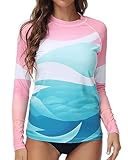 VAYAGER Damen Rashguard UV-Schutz Shirt Langarm UPF 50+ Schwimmshirt für Wasser Strand Surfen Schwimmen Schnelltrocknend