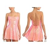 Glitzerkleid Damen Spaghetti Paillettenkleid Elegant Glitter Pailletten Kleid Kurz Ärmellos Abendkleid V-Ausschnitt Karneval Kostüm Retro Kleid Grosse Grössen Kleider Cocktailkleid Etuikleid für Club