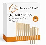 Preiswert&Gut 8X Holzheringe 40 cm Lang aus Holz – pro Stück 78 Gramm Ideal für Sand, Sandheringe in Braun, Schnurhaken Zeltheringe Dicke 1,5cm zum Abspannen von Vorzelt Heringe Camping Zelt