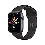 Apple Watch SE 2020 (GPS, 44MM) Aluminiumgehäuse Space Grau mit Schwarz Sportarmband (Generalüberholt)