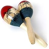 iGadgitz Xtra U7130 Paar Ulme Holz Maracas für Erwachsene, Rumbarassel, Rumbakugeln - Holz, Grün, Rot und schwarzes Motiv