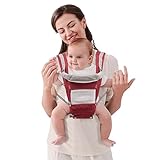 FENNNDS Babytrage für Neugeborene ab Geburt, infach Anzuziehen für Mütter und Väter, Babytrage Multi, Ergonomische Kindertrage mit Anatomischem Hüftgurt Baby-Tragetasche aus Baumwolle (Rot)