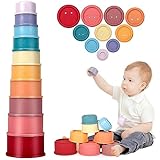 MOYKSRR Montessori Spielzeug, 10 Stück Stapelbecher, Kinder Stapelturm, Sandspielzeug Becher, Motorikspielzeug， Lernspielzeug Geschenk, Stapelbecher Spielzeug für 6 + Monate Jungen & Mädchen