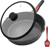 AIKENBBKK Pfanne mit Deckel Antihaft Bratpfanne 28 cm, 4.3L Wokpfanne mit Abnehmbarer Griff, Geeignet für alle Herdarten (Schwarz)