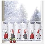 heimtexland ® Scheibengardine Weihnachten 45x120 Dekoration Fenster-Deko Weihnachts-Gardine Wichtel Rot Grau Typ651